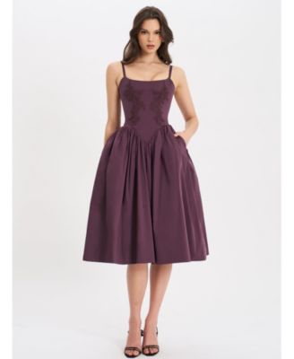Women's Oakleigh Blackberry Purple Cotton Lace-up Back Midi Dress