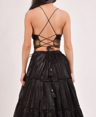 Women's Tiered Shimmer Black Lehenga Choli