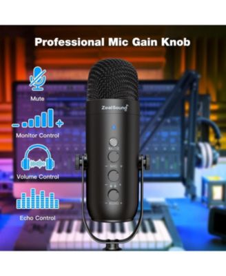 Gaming Microphone Kit, USB Mic w/ Boom Arm, Supercardioid Mic, Mute Button, Echo & Volume Gain Knob, Monitor for Phone Computer (Black)