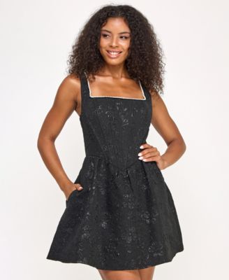 City Studios - Juniors' Metallic Jacquard Fit & Flare Dress