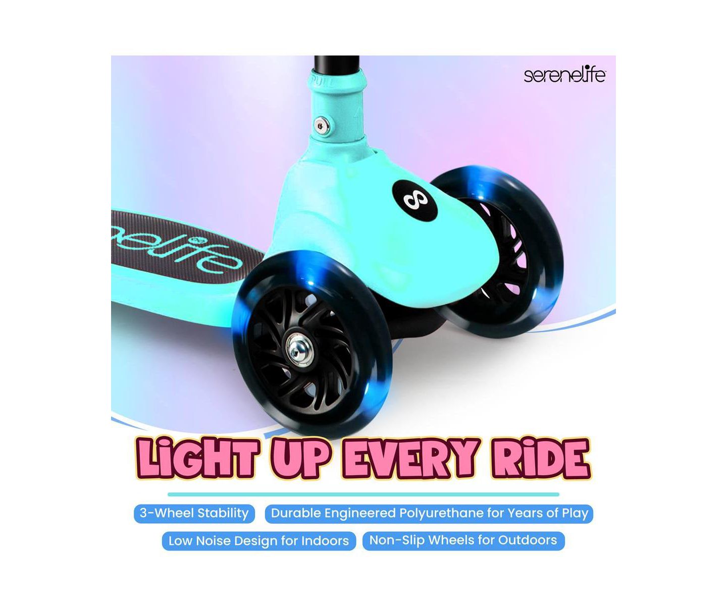 Детская игрушка SereneLife 3-Wheel Kids Scooter with LED Wheel Lights, Foldable, Ages 2+, цвет: Синий — фото 5