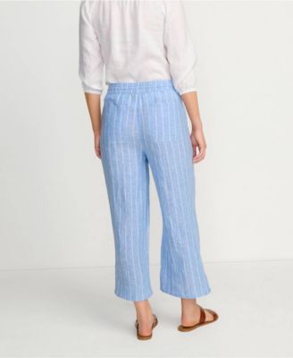 Women's High Rise Drawstring Linen Wide Leg Crop Pants