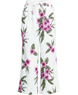 Women's High Rise Drawstring Linen Wide Leg Crop Pants