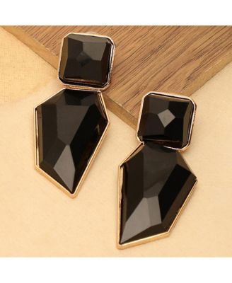 Women's Black  Abstract Stone Drop Earrings