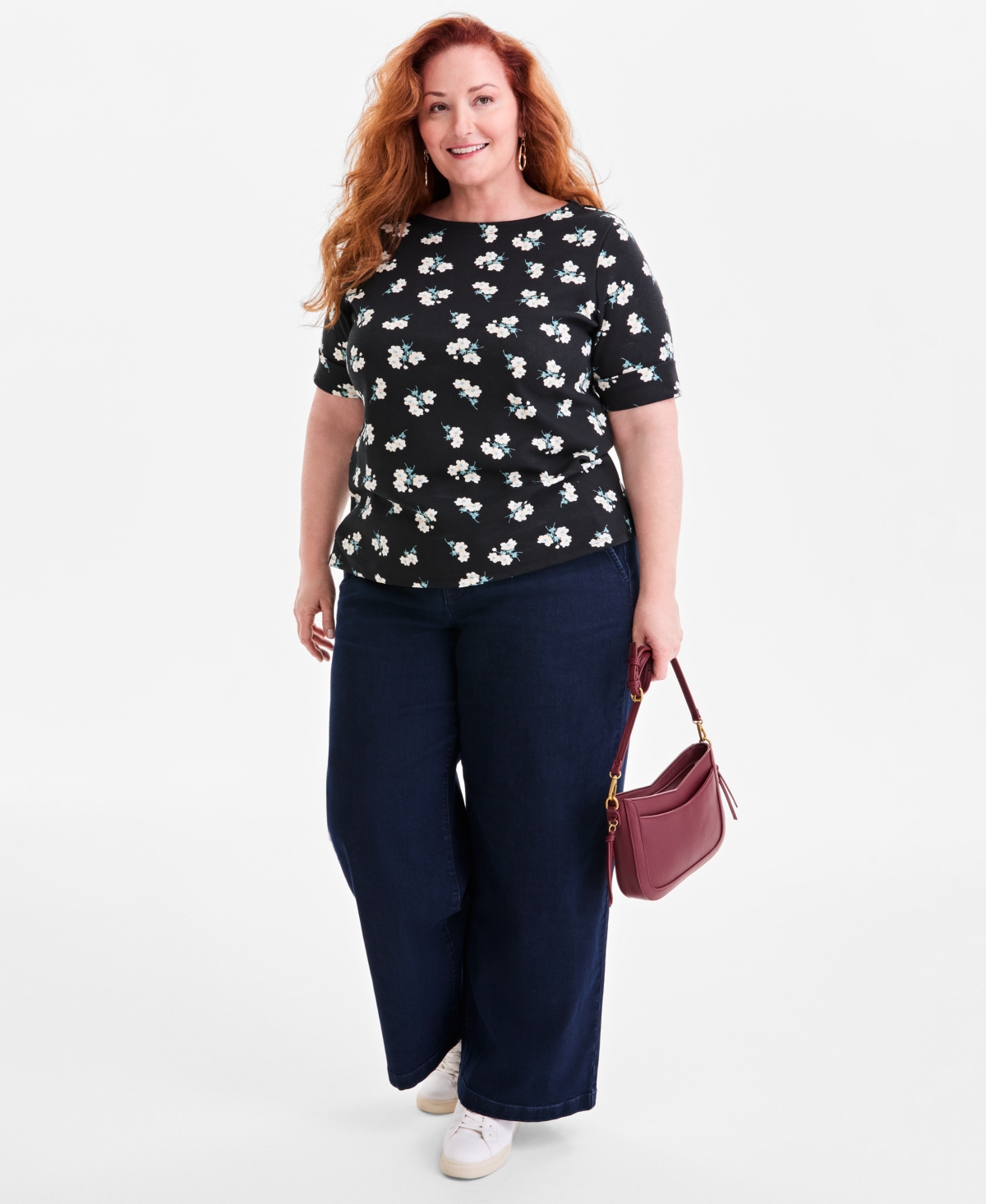 Style & Co Plus Size Printed Elbow-sleeve Knit Top, Macy's Exclusive