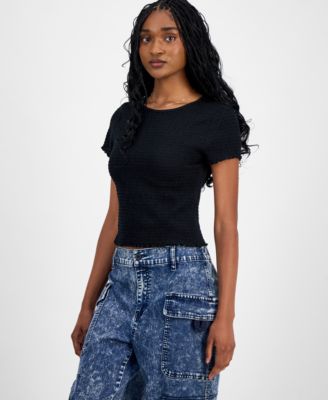 Juniors' All Over Smocked Short-Sleeve Top