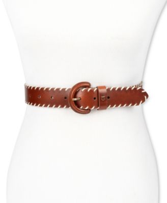Women's Leather Covered Buckle Stitched Edge Belt