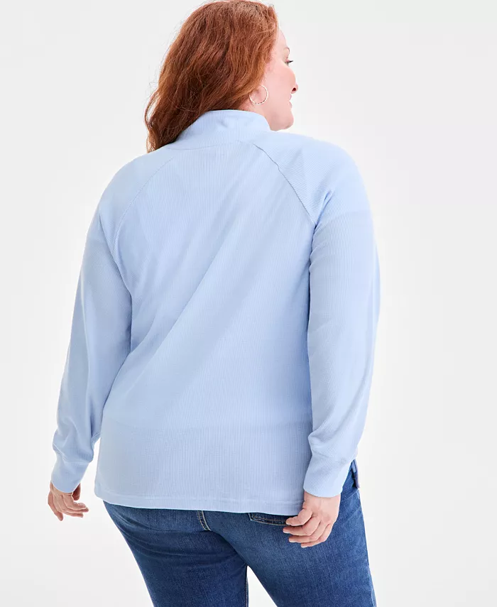 Plus Size Waffle-Knit Half-Zip Top - thumbnail 6
