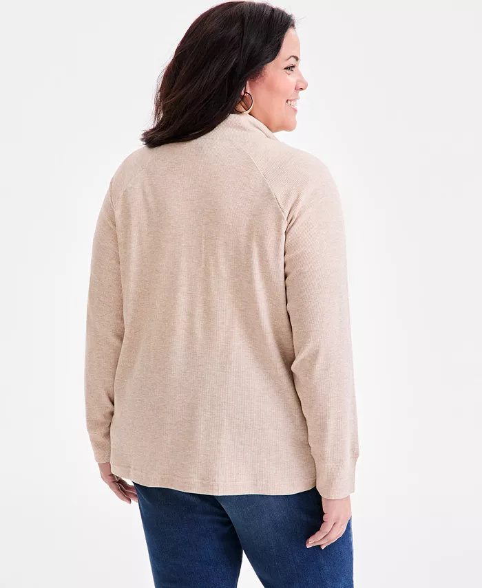 Plus Size Waffle-Knit Half-Zip Top - thumbnail 8