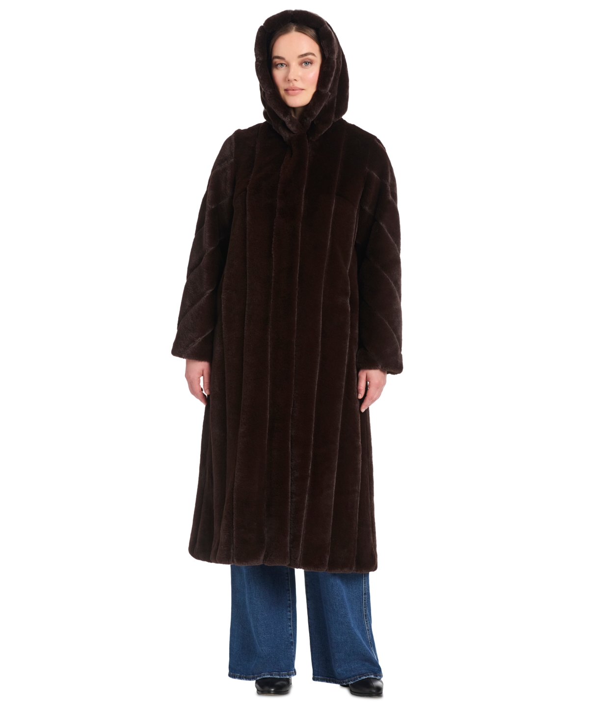 Jones New York Women's Hooded Faux-fur Coat In Brown