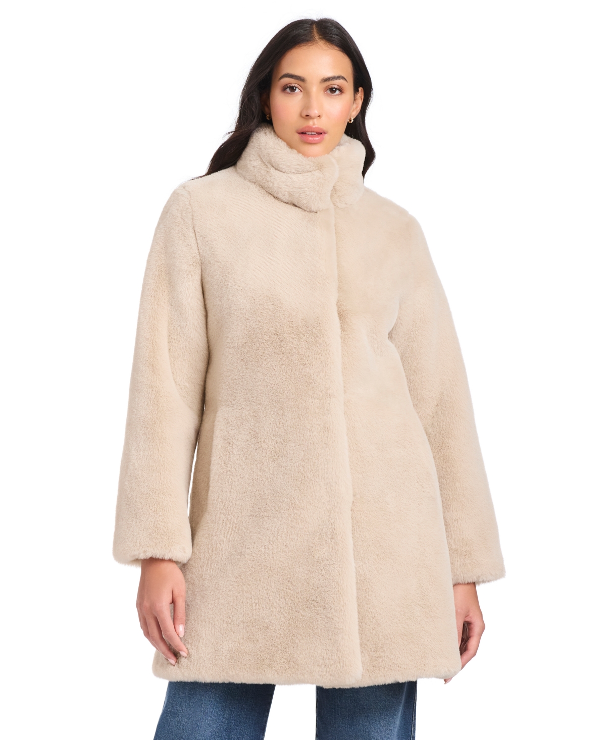 Jones New York Women's Collared Faux-fur Coat In Neutral
