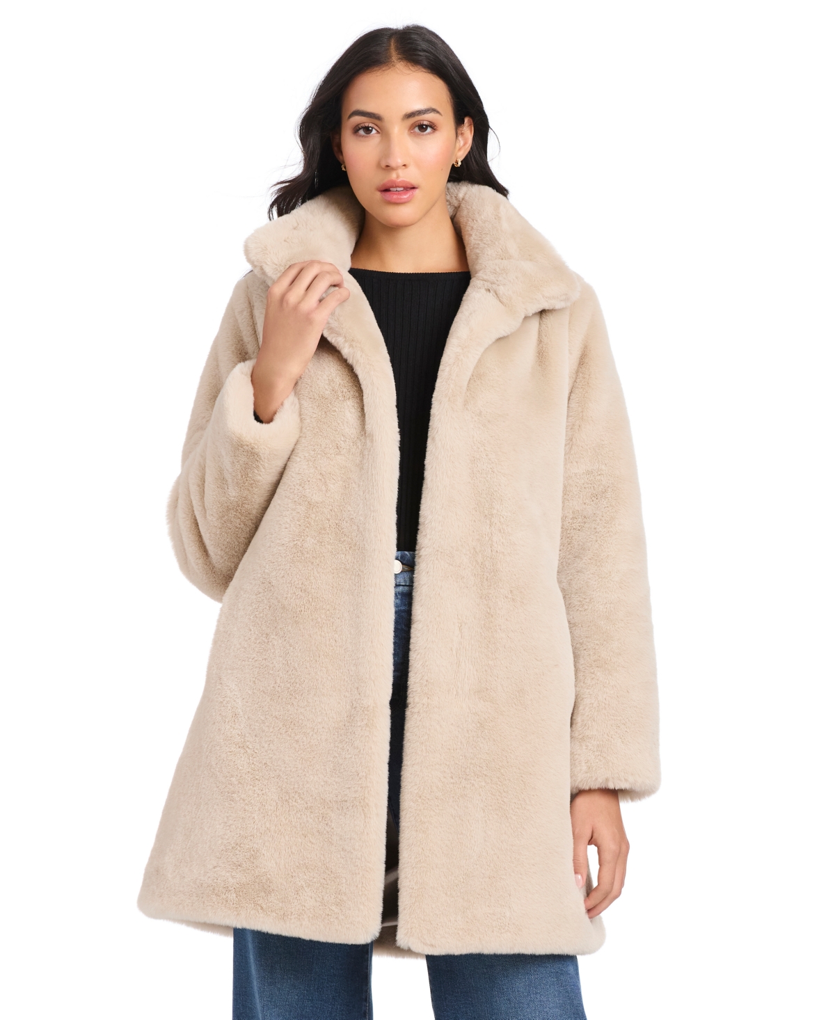 Jones New York Women's Collared Faux-fur Coat In Neutral
