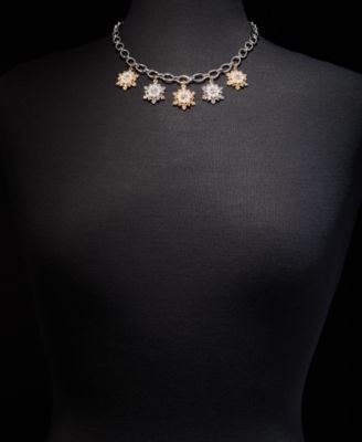 Two-Tone Snowflake Charm Necklace, 17-1/2" + 2" extender