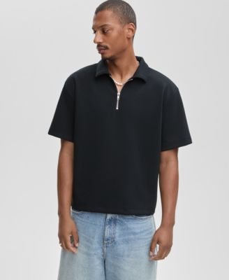 Men's Relaxed-Fit Heathered Quarter-Zip Scuba Polo Shirt, Macy's Exclusive