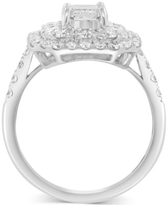 EFFY&reg; Lab Grown Diamond Emerald- & Round-Cut Halo Ring (2-1/5 ct. t.w.) in 14k White Gold