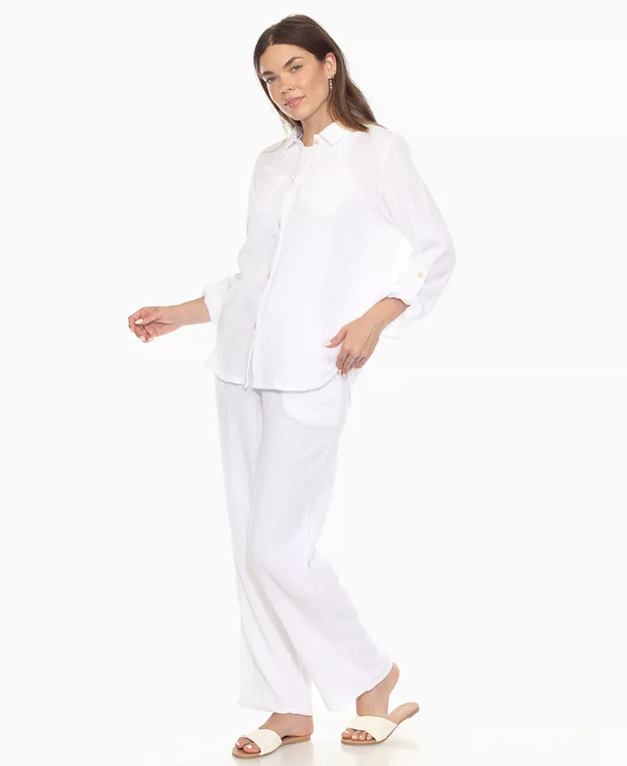 Women's Long Sleeve Button Down Cotton Gauze Set - thumbnail 9