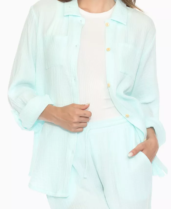Women's Long Sleeve Button Down Cotton Gauze Set - thumbnail 6