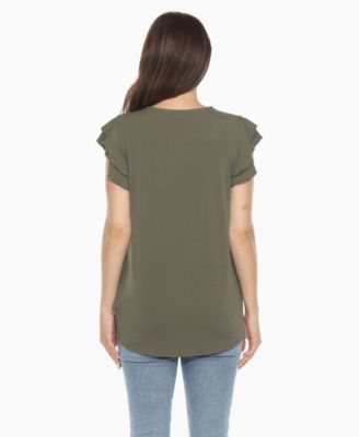 Women's Ruffle Sleeve Solid Top