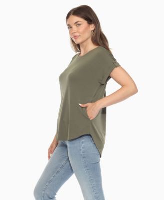 Women's Folded Short Sleeve Solid Top