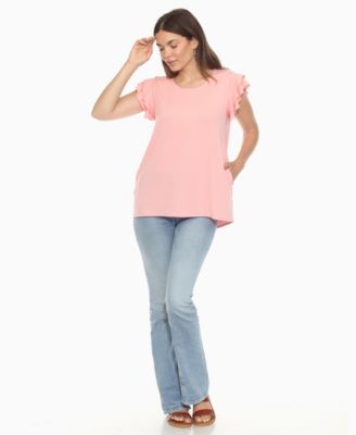 Women's Ruffle Sleeve Solid Top