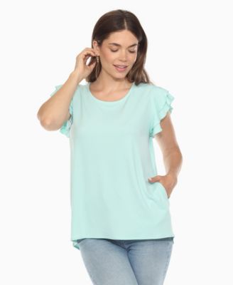Women's Ruffle Sleeve Solid Top