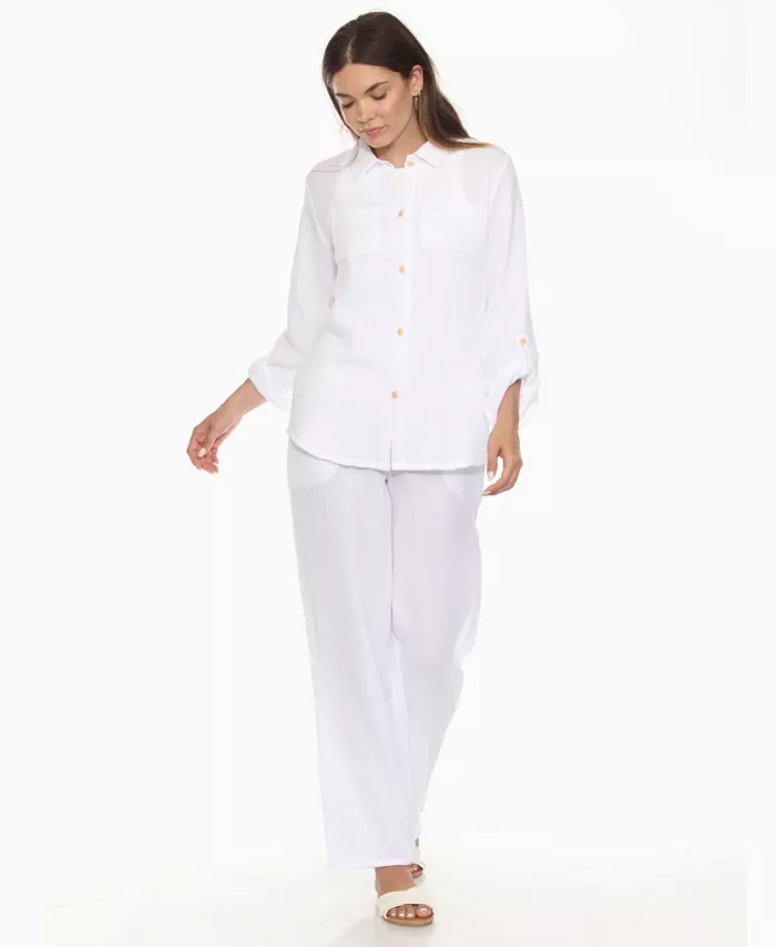 Women's Long Sleeve Button Down Cotton Gauze Set - thumbnail 7