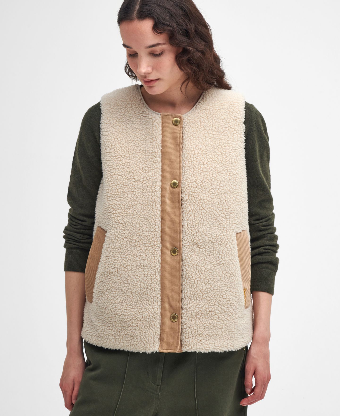 Женский жилет Barbour Dulsie Faux-Fur Vest Liner, цвет: Экрю — фото 5