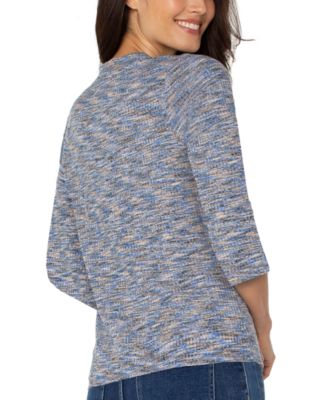 (取寄) リバプールロサンゼルス レディース 3/4 スリーブ V-ネック ニット ティー Liverpool Los Angeles women 3/4 Sleeve V-neck Knit Tee Blue Spacedye Liverpool Los Angeles Women's Spacedye Ribbed-Knit 3/4