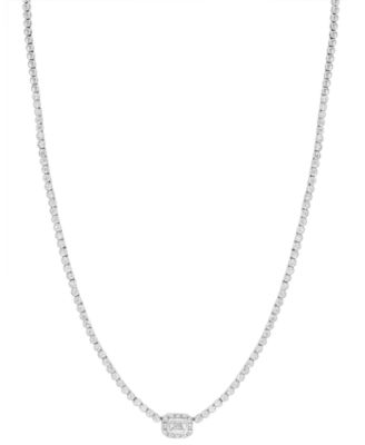 EFFY&reg; Lab Grown Diamond Emerald- & Round-Cut Halo18" Collar Necklace (2-7/8 ct. t.w.) in 14k White Gold