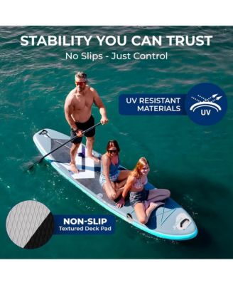 Inflatable Stand-Up Paddle-Board with Double-Action Hand Pump, 3-Piece Aluminum SUP Paddle, Leash, Removable Fin + 2 Side Fins, Repair Kit and Backpack, Black