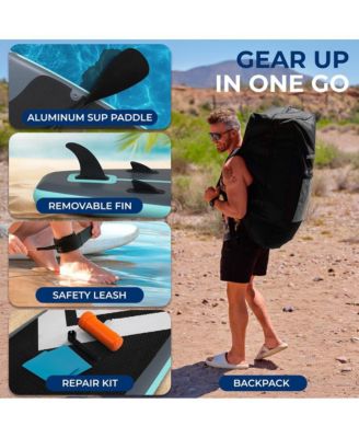 Inflatable Stand-Up Paddle-Board with Double-Action Hand Pump, 3-Piece Aluminum SUP Paddle, Leash, Removable Fin + 2 Side Fins, Repair Kit and Backpack, Black