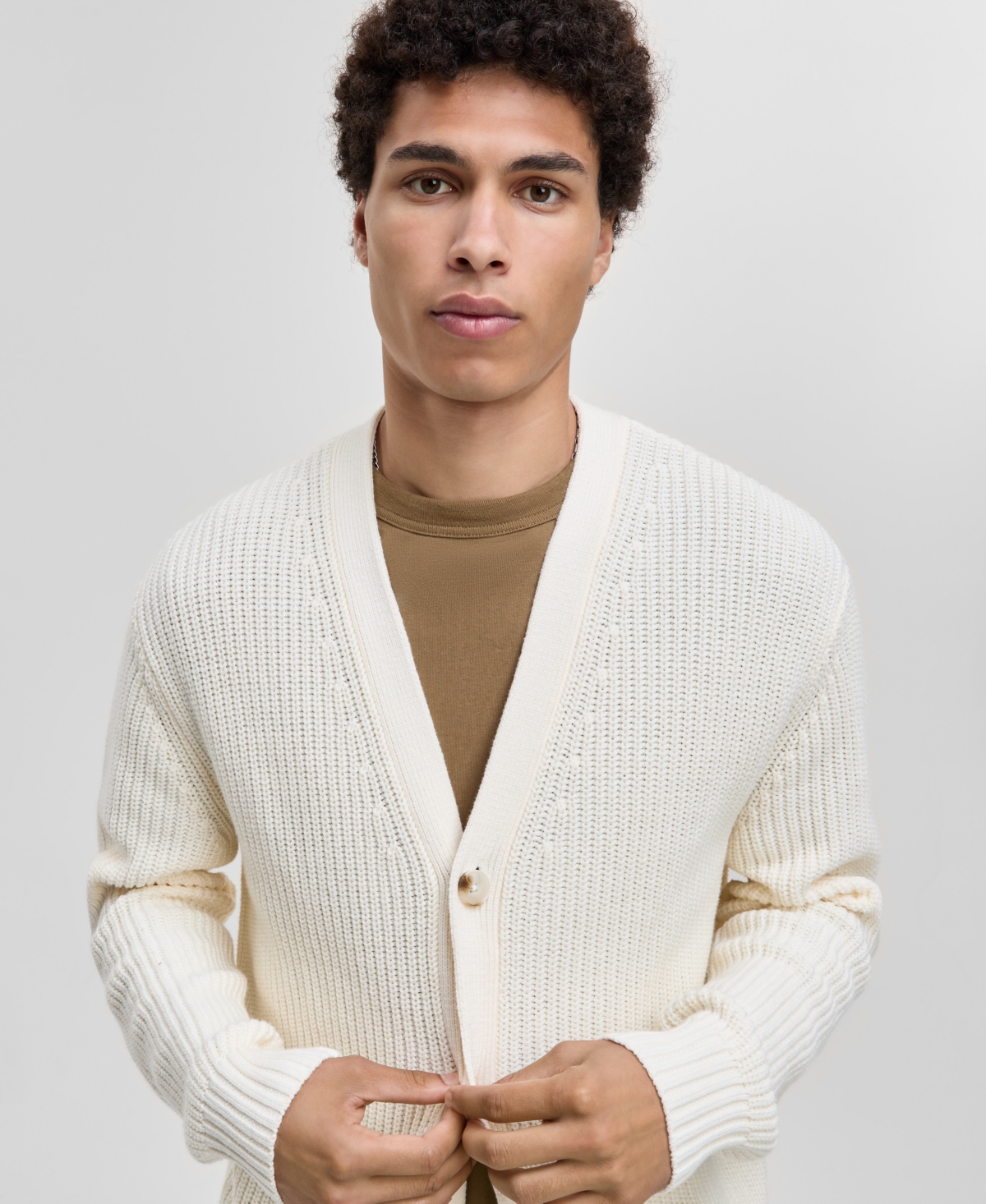 Mode Of One Men's Shaker-stitch V-neck Cardigan, Macy's Exclusive In White