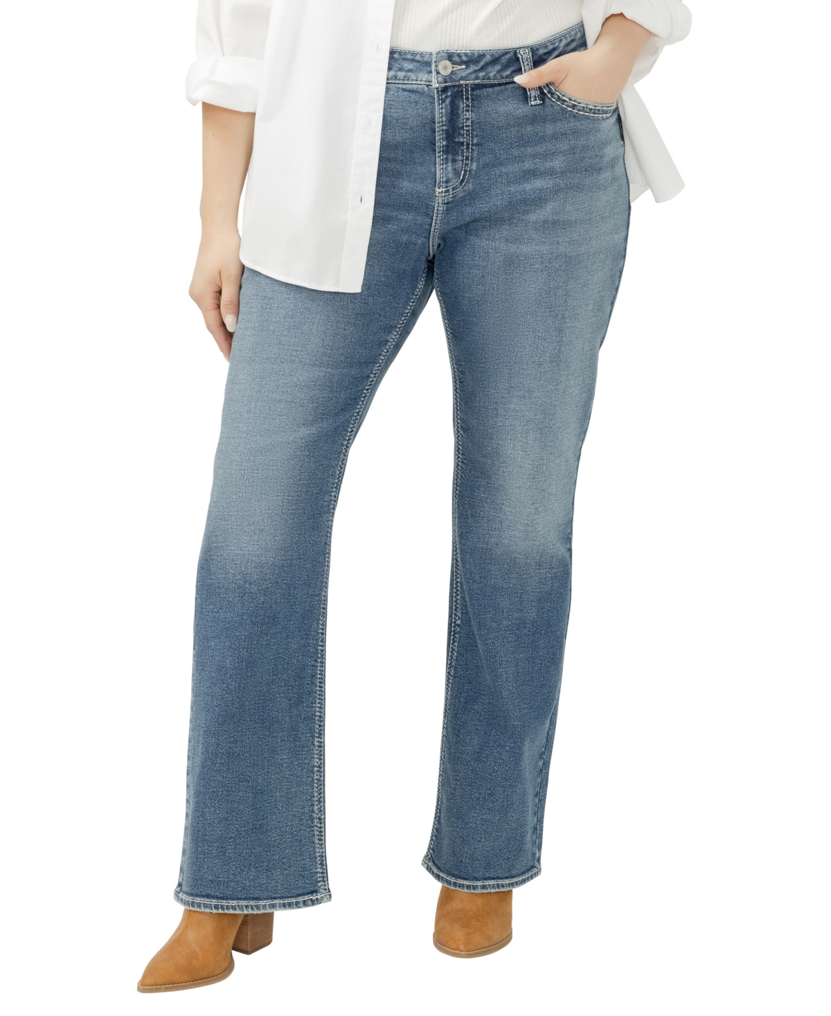 Silver Jeans Co. Plus Size Suki Mid Rise Curvy Fit Slim Bootcut Jeans