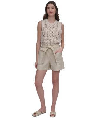 DKNY Jeans - Women's Cotton Belted Paperbag-Waist Shorts