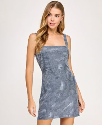 Juniors' Embellished Shine Bodycon Dress