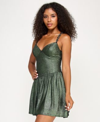 Juniors' Rhinestone-Strap Fit & Flare Dress