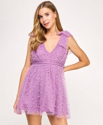 Juniors' Embellished Mesh Fit & Flare Dress