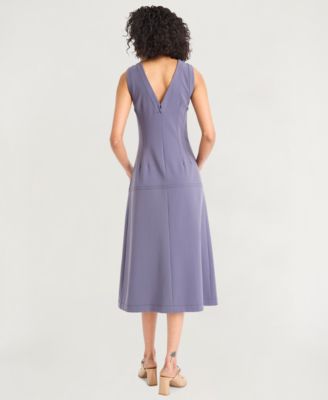 Women's Crepe V-Neck Sleeveless Midi Dress