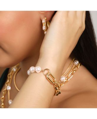 Gold-Tone Link and Pearl Bracelet