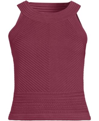 Women's Gassed Cotton Pointelle Halter Top Sweater Set Top