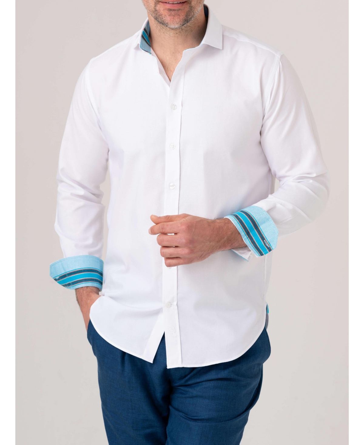 Men's Long Sleeve Pinpoint Oxford Cotton Shirt - White