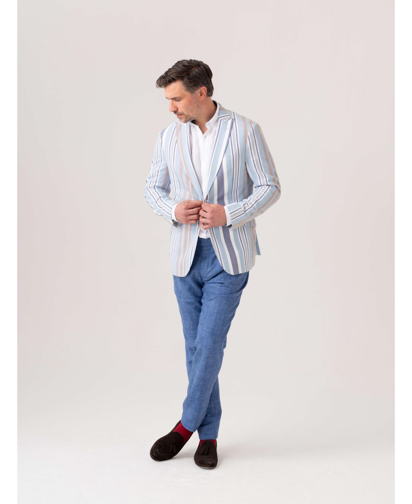 Мужской пиджак Koy Clothing Kikoy Cotton Tailored Blazer, цвет: Синий / Бежевый — фото 2
