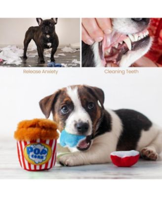 4-in-1 Popcorn Bucket Plush Dog Toy Set,Christmas gift,Interactive Squeaky Stuffed Dog Toys,Hide and Seek Dog Toys for Small & Medium Dogs