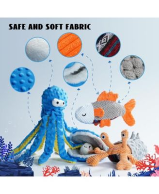4 PCS Sea Creatures Crinkle Squeaky Dog Toys,Christmas gift,Octopus Shark Crab Mussel Toys, Interactive Toys for Small, Medium & Large Dogs