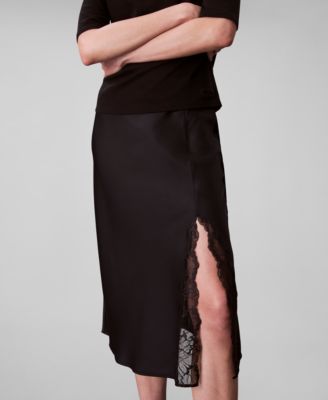 Calvin Klein - Women's Lace-Trim Satin Midi Skirt