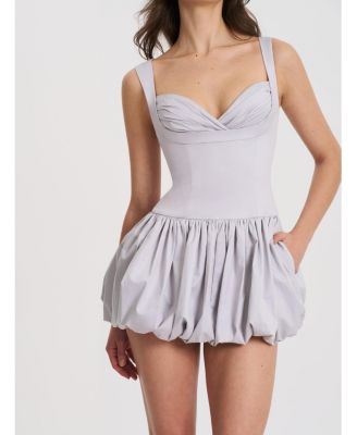 Women Zada Grey Pleated Breast Bubble Hem Mini Dress