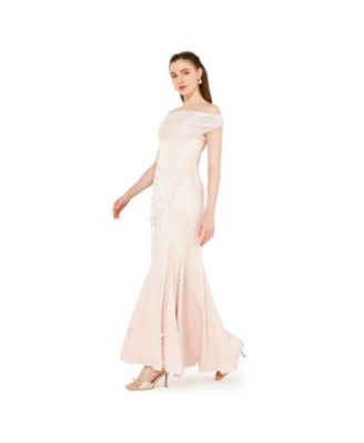 Women's Off-The-Shoulder Cowl Neckline Dress With Floral Embellishment