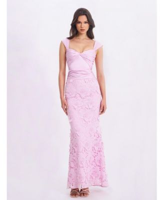 Women's Dahlia Pink Floral Lace Mermaid Gown
