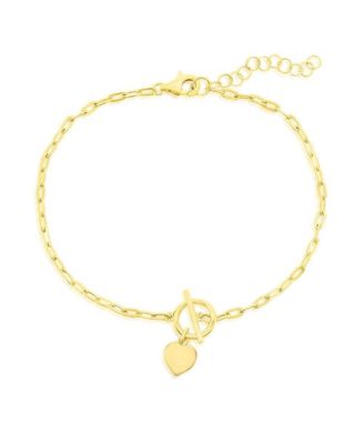 Sterling Silver Heart Charm Paperclip Toggle Bracelet