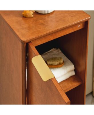 Modern Bathroom Floor & Linen Cabinet with Adjustable Shelves and Antique Brass Hardware